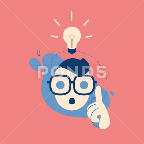 Big idea concept with man and lightbulb. lamp, think, creative, stiker Stock Illustration