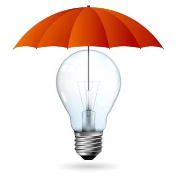 Big idea design, Light bulb under umbrella protection. Stock Illustration