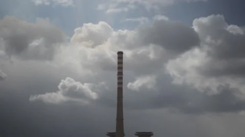 Big Industrial Chimney, Clouds Background. Stock Footage 53802367