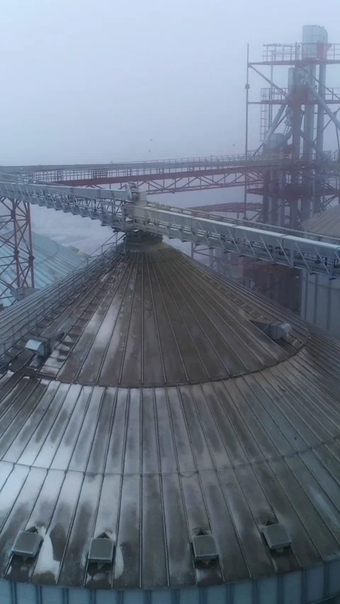 Big industrial elevator containers aerial view.  Stock Footage 308305191