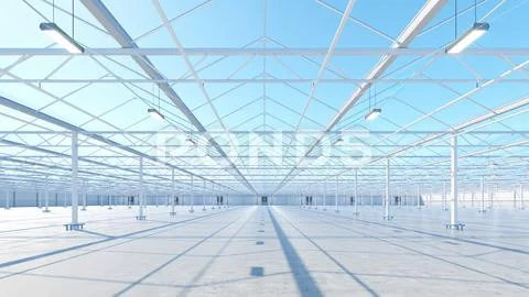 Big industrial greenhouse interior. Hydroponic indoor vegetable plant ...