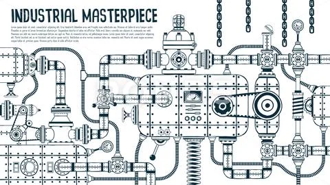 Big industrial steampunk machine Stock Illustration