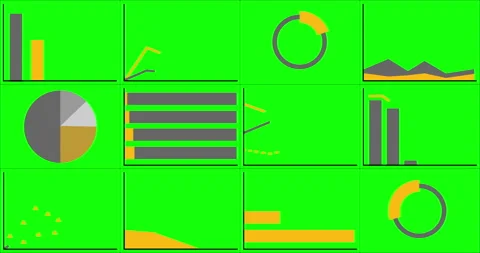 Big Infographics set. Animation of different charts and graphs in orange and Stock Footage 176536285