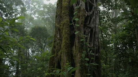 Big intertwined tree trunk in Tropical forest. Drone view of Bali. Stock Footage 255414315
