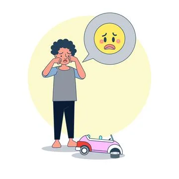 Big isolated Boy crying because of broken toy car. illustration vector Stock-Illustration