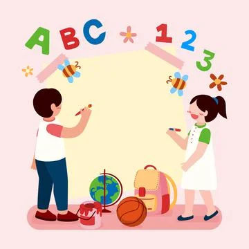 Big isolated cartoon character vector illustration of Cute kids reading book Illustrazione stock
