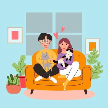 Big Isolated cartoon Vector of young girl and boy in love Stock Illustration