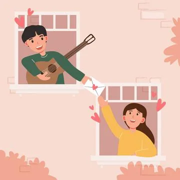 Big Isolated cartoon Vector of young girl and boy in love Stock Illustration