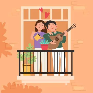 Big Isolated cartoon Vector of young girl and boy in love, couple sharing and Stock Illustration