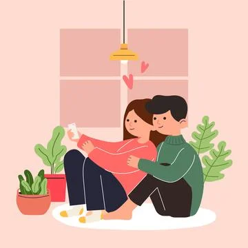 Big Isolated cartoon Vector of young girl and boy in love Stock Illustration
