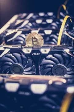 Big IT machine with fans. Bitcoin mining farm Foto stock