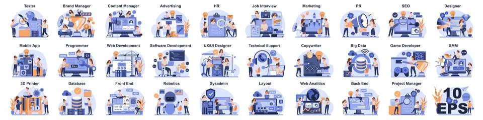 Big IT profession collection Stockillustratie