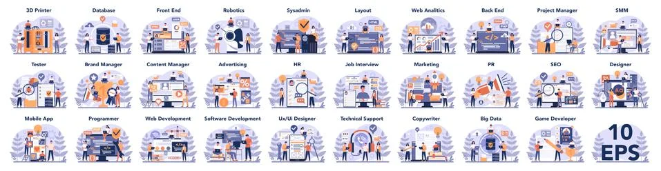 Big IT profession set. Programmer write software and create code Stockillustratie