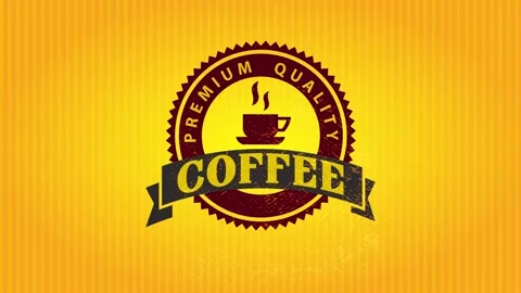 Big jagged edge rounded icon for premium quality coffee in the center of Stock Footage 130928202