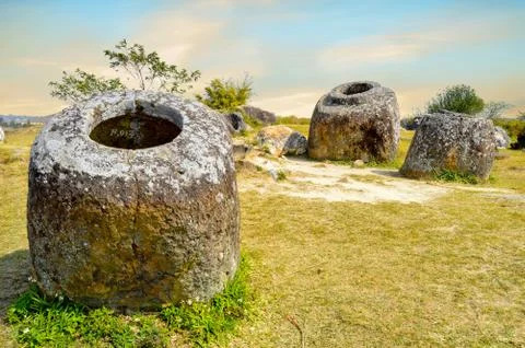 Big Jar at The Plain of Jars In Phonsavan Laos Stock Photos