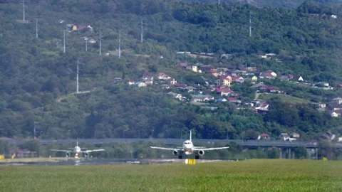 Big jet plane on blue cloudy sky background. Sochi International Airport Vidéo 146597899