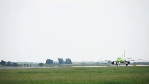 Big jet plane taking off runway. Russia. Novosibirsk. Airline s7. 21 Jul 2017 Stock Footage 83824499