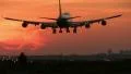 Big jumbojet landing at dusk HD Footage