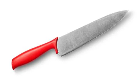 Big kitchen knife with red handle Stock Photos