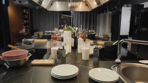 Big kitchen with many items for cooking Stock Footage 273257933