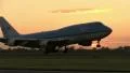 Big KLM 747 landing at sunrise HD Footage