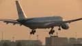 Big KLM jet landing at sunrise HD Footage