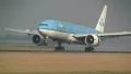 Big KLM plane landing in morning sun HD Footage