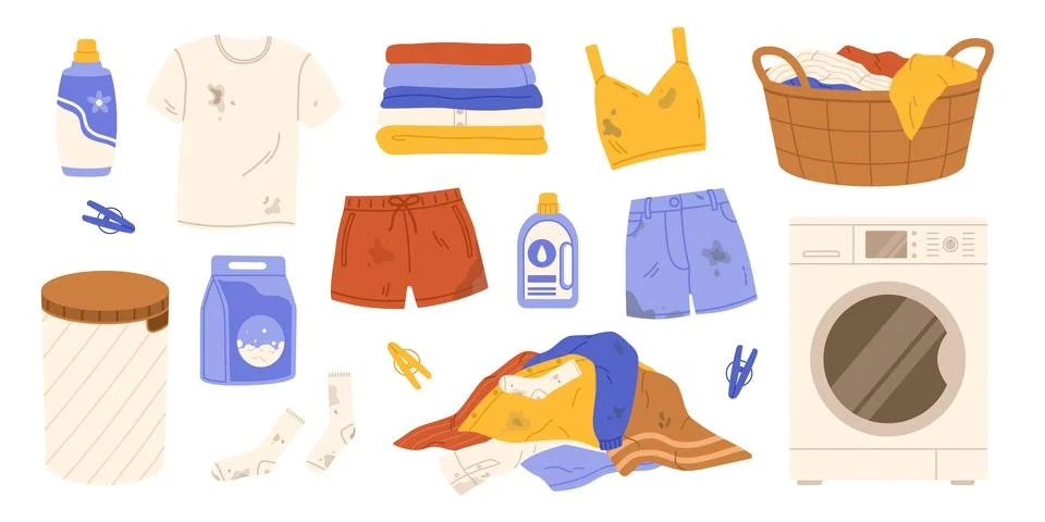 Big laundry set. Flat vector isolated illustration Stock Illustration