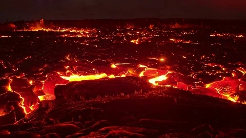 Big lava flow time lapse 3 Night Glowing Hot flow from Kilauea Active Volcano Stock Footage 81981771
