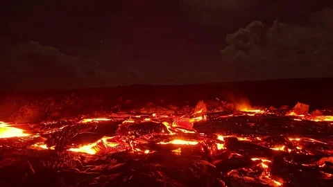Big lava flow timelapse 2 Night Glowing Hot flow from Kilauea Active Volcano Puu Stock Footage 81590211