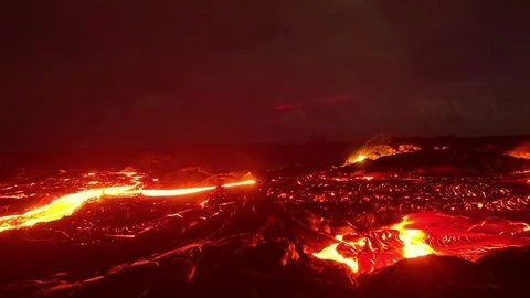 Big lava flow timelapse 4 Night Glowing Hot flow from Kilauea Active Volcano Puu Stock Footage 81590332