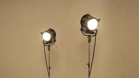 Big LED spotlight for video shooting in studio Stock Photos
