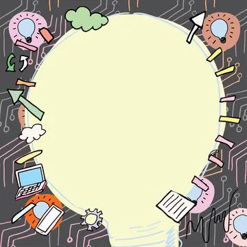 Big Lightbulb Drawing With Important Messages Written Inside. Crutial Stock Illustration