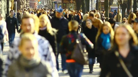 The big lighted by sun people crowd in the city  720p 60 fps Stock Footage 10846753