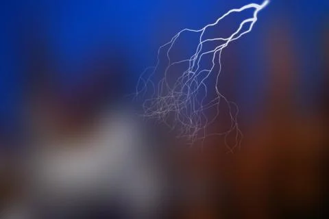 Big lightning on the sky. Dramatic nature force background 库存照片
