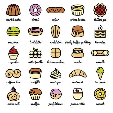 Big line icon set of world best desserts and sweets Stock Illustration