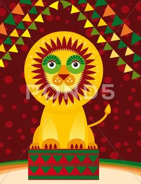 Big lion in the circus. Vector Stock-Illustration