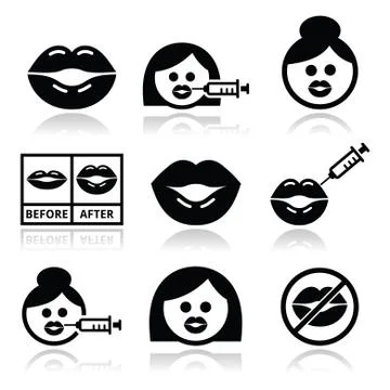 Big lips, lip augmentation icons - beauty concept Stock Illustration