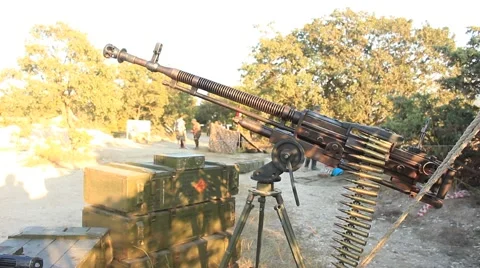 Big Machine Gun on the Tripod Stock Footage 60605482