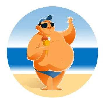 Big man on the beach Stock Illustration