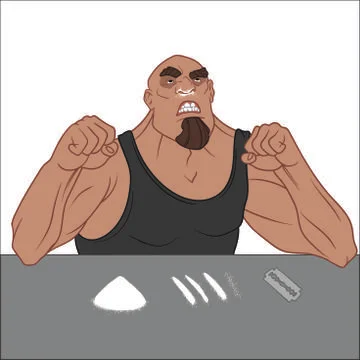 Big man with goatee doing cocaine, drug addiction Stock Illustration