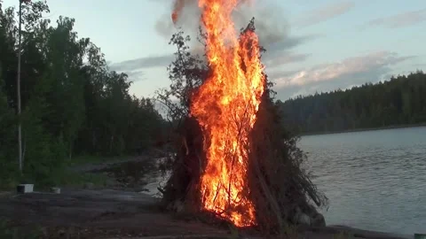 Big Massive Bonfire By The Beach Video stock 147681654
