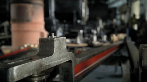 Big massive steel components in a steam train workshop Stock Footage 107174954