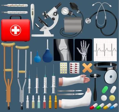 Big medical objects set. Realistic tools and equipment. Isolated objects. Stock Illustration