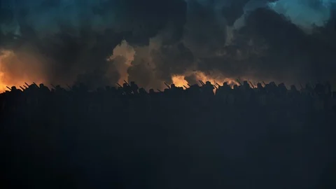 Big Medieval Army Moving Forwards Stock Footage 107214076