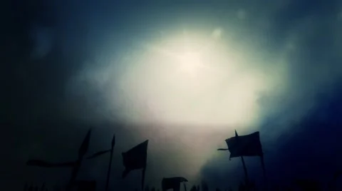 Big Medieval Army Preparing for a War on a Stormy Day Stock Footage 67618239