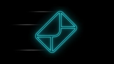 Big message icon flying in black background. Neon glowing light lines in mov Stock Footage 255742439