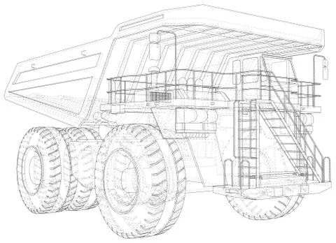 Big mining truck. EPS10 format. Wire-frame style. Vector created of 3d Illustrazione stock