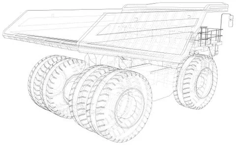 Big mining truck. EPS10 format. Wire-frame style. Vector created of 3d Illustrazione stock