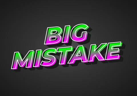 Big mistake. Text effect in 3D look. gradient purple green color. Dark back.. Illustrazione stock
